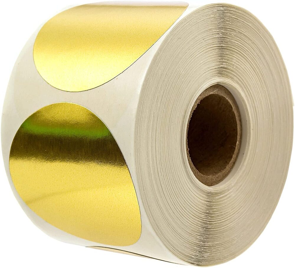 9406 2" Metallic Gold Color Coding Stickers / 500 Round Shiny Gold Foil